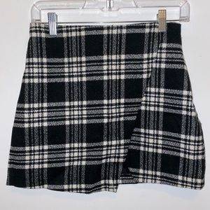 Black + White Plaid Wool Skirt